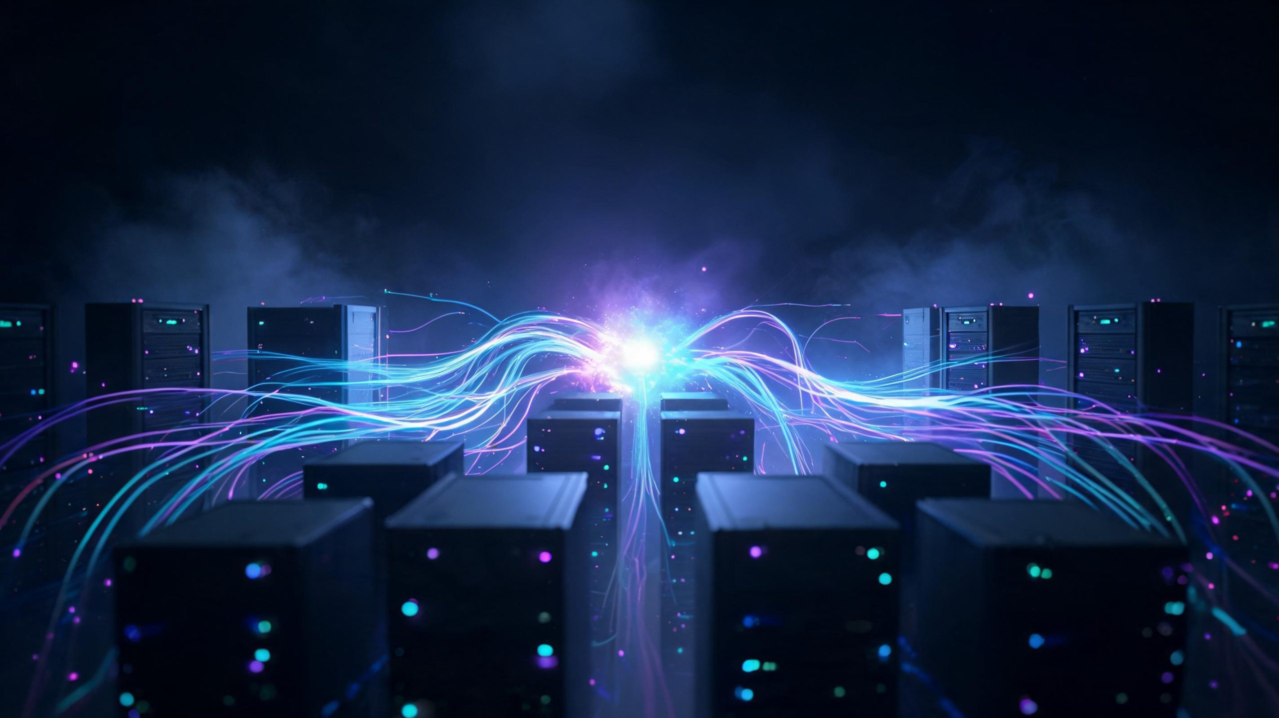 Futuristic multi-model LLM API gateway system architecture banner for AI developer product introduction